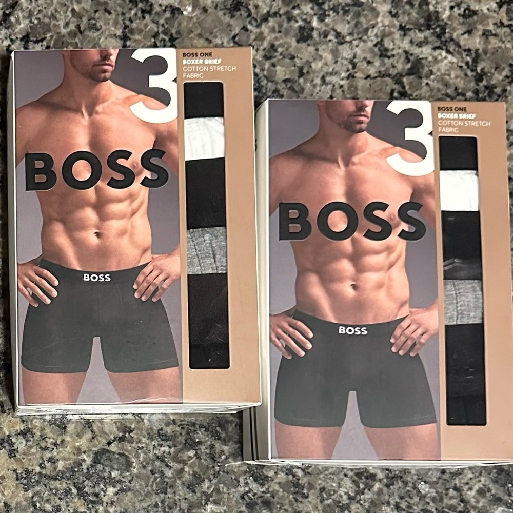 (Lot of 2) Hugo Boss Men's Boxer Briefs 3-Pack - Black, White, Gray